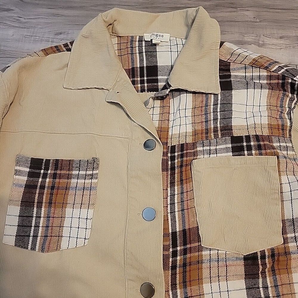 Umgee Shacket Womens Medium Coudroy Flannel‎ Blouse Up Long Sleeve Muilticolor